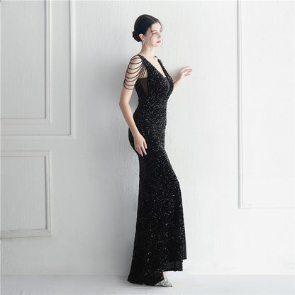 Backed Beaded Formal Dress
