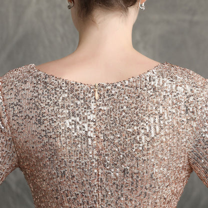 Sleeve Sequin Formal Dress