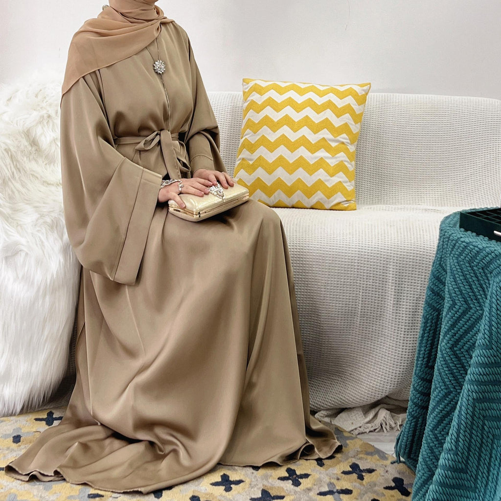 Satin Solid Color Abaya with Zip Pockets