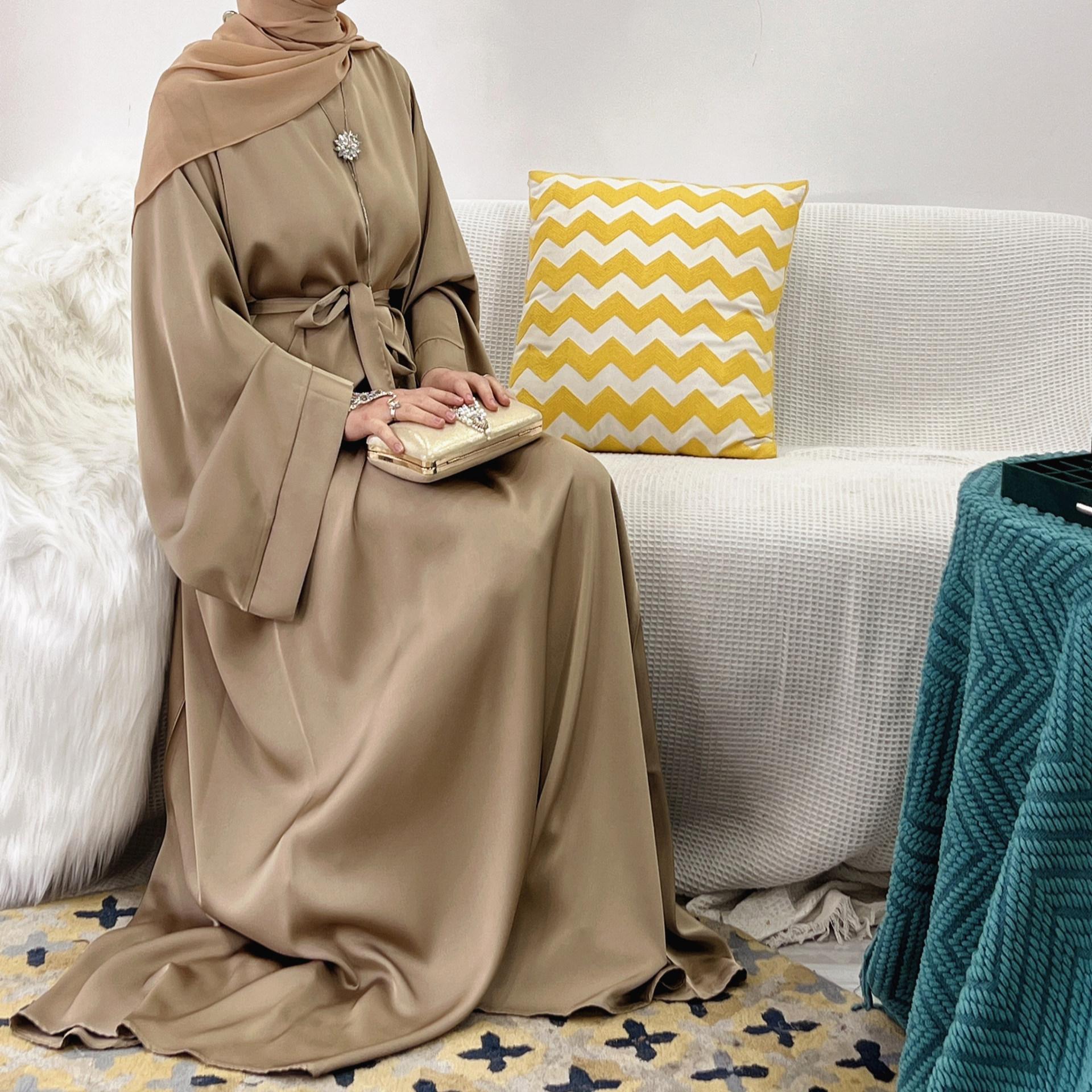 Satin Solid Color Abaya with Zip Pockets