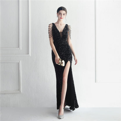 Backed Beaded Formal Dress