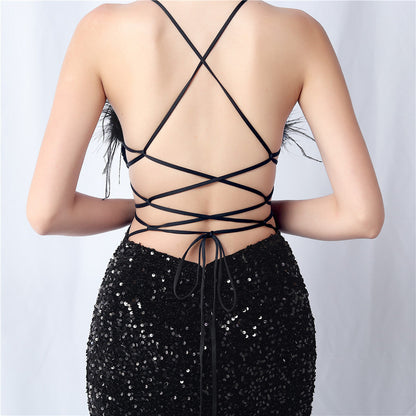 Velvet-backed hand-beaded formal dress