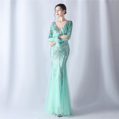 Ostrich Fur Mesh Beaded Formal Dresses