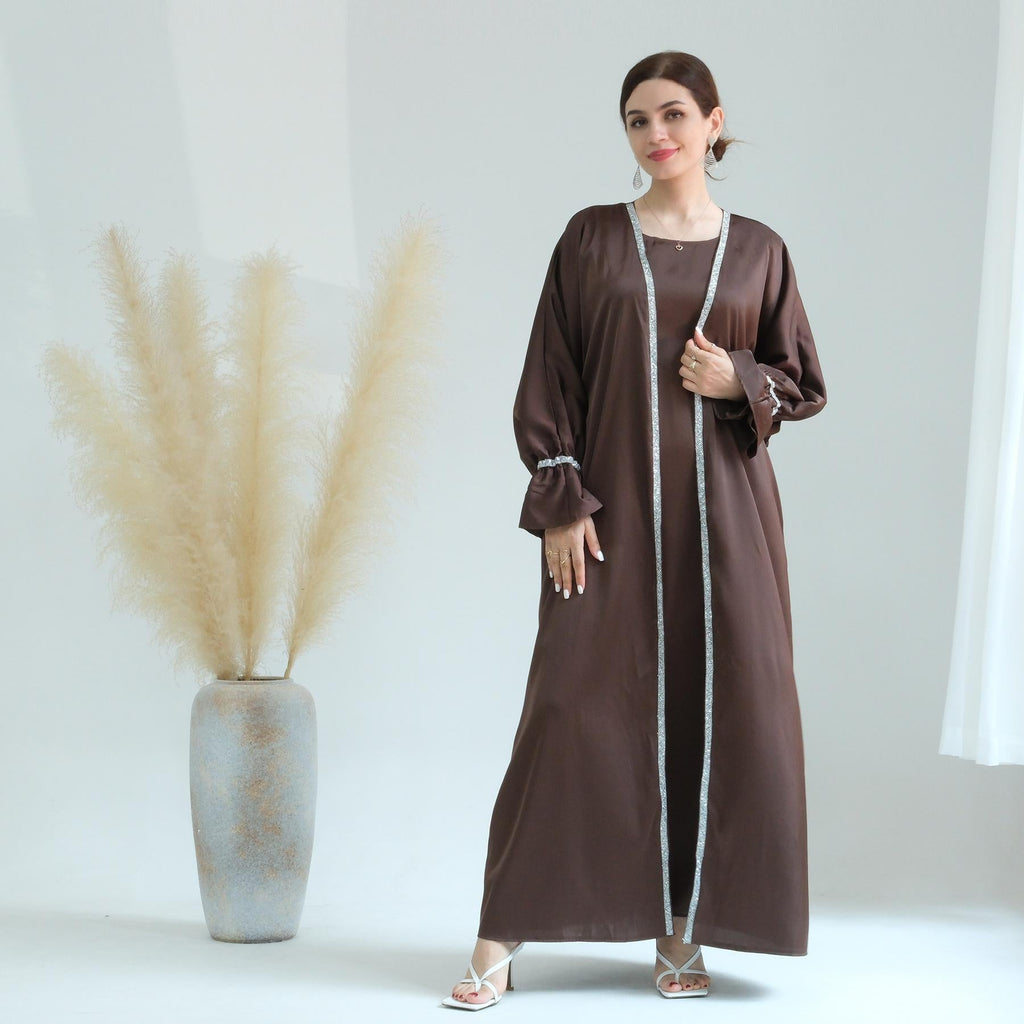 Beaded Trumpet Sleeve Robe and Sleeveless Skirt with Inside Two-piece Suit