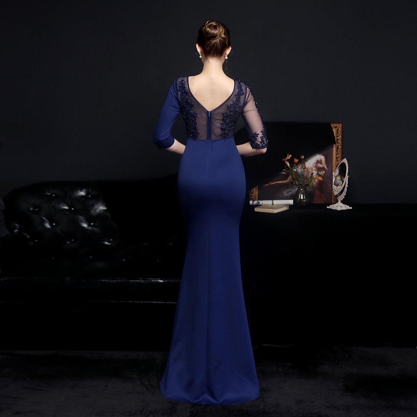 Lace Rhinestone Formal Dress