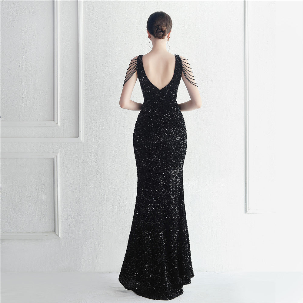 Backed Beaded Formal Dress