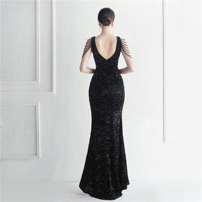 Backed Beaded Formal Dress
