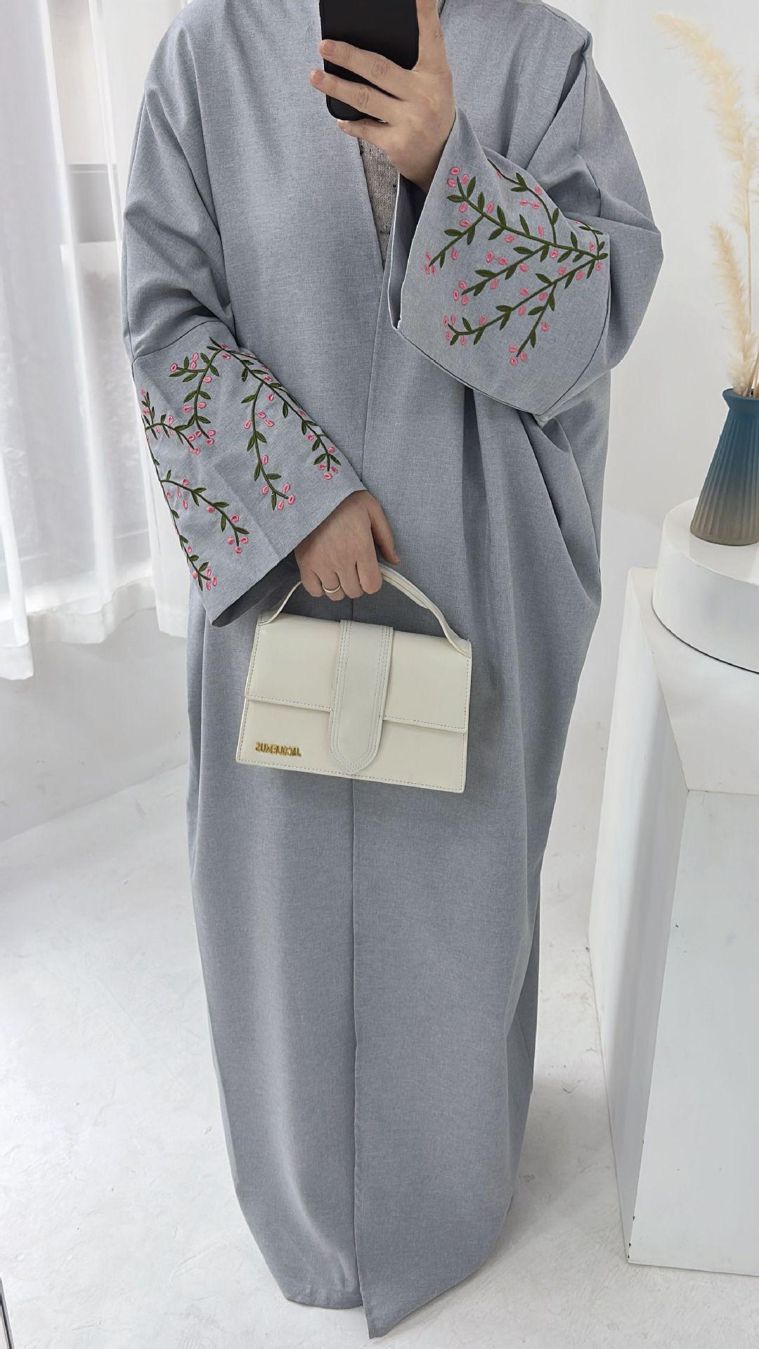 Flower Embroidery Elegant Cardigan Robe