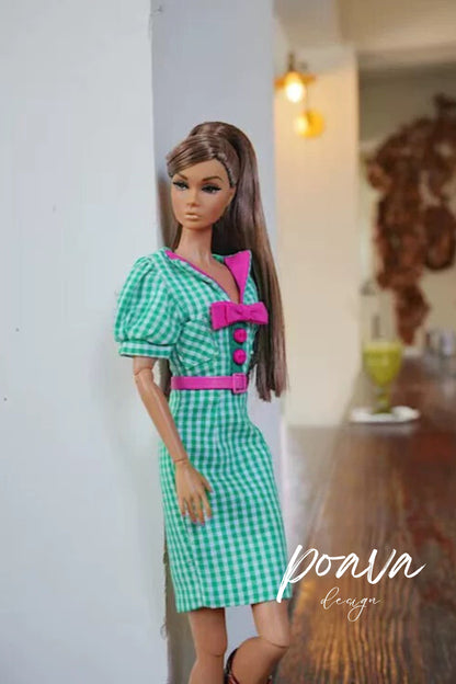 Puffsleeve midi dress in green