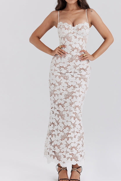WHITE FLORAL EMBROIDERED MAXI DRESS