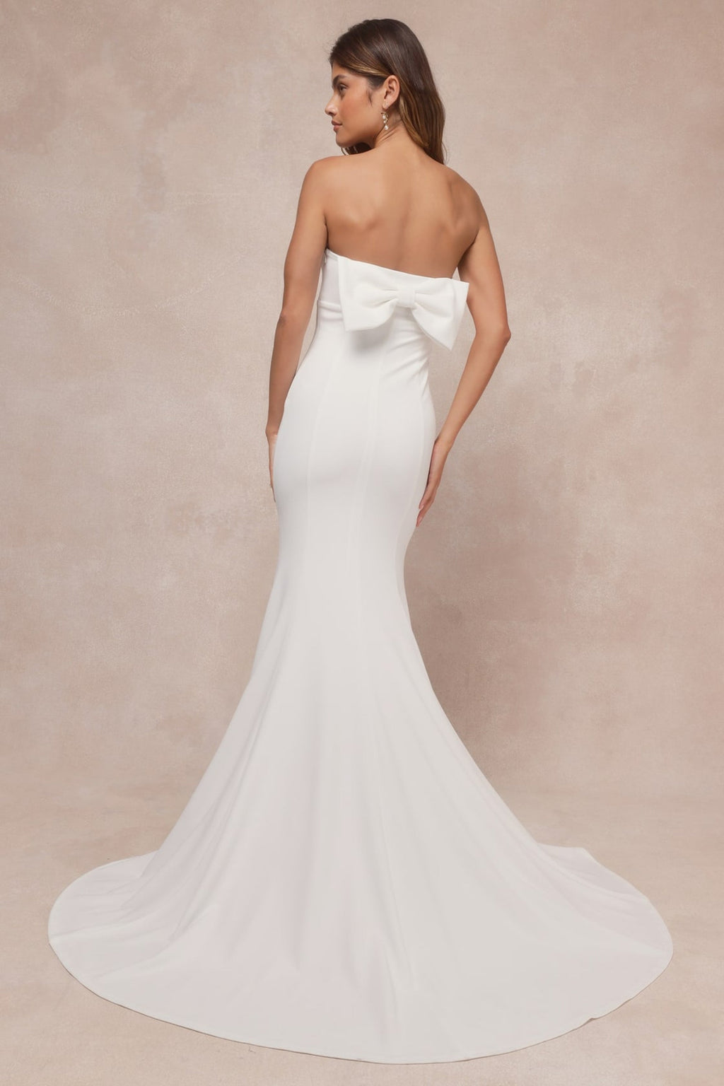 White Strapless Bow Mermaid Maxi Dress