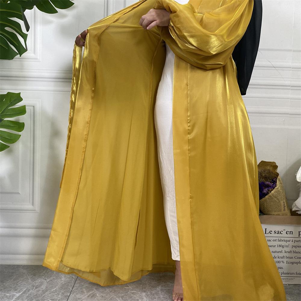 Shiny Silk Balloon Sleeves Lined Cardigan