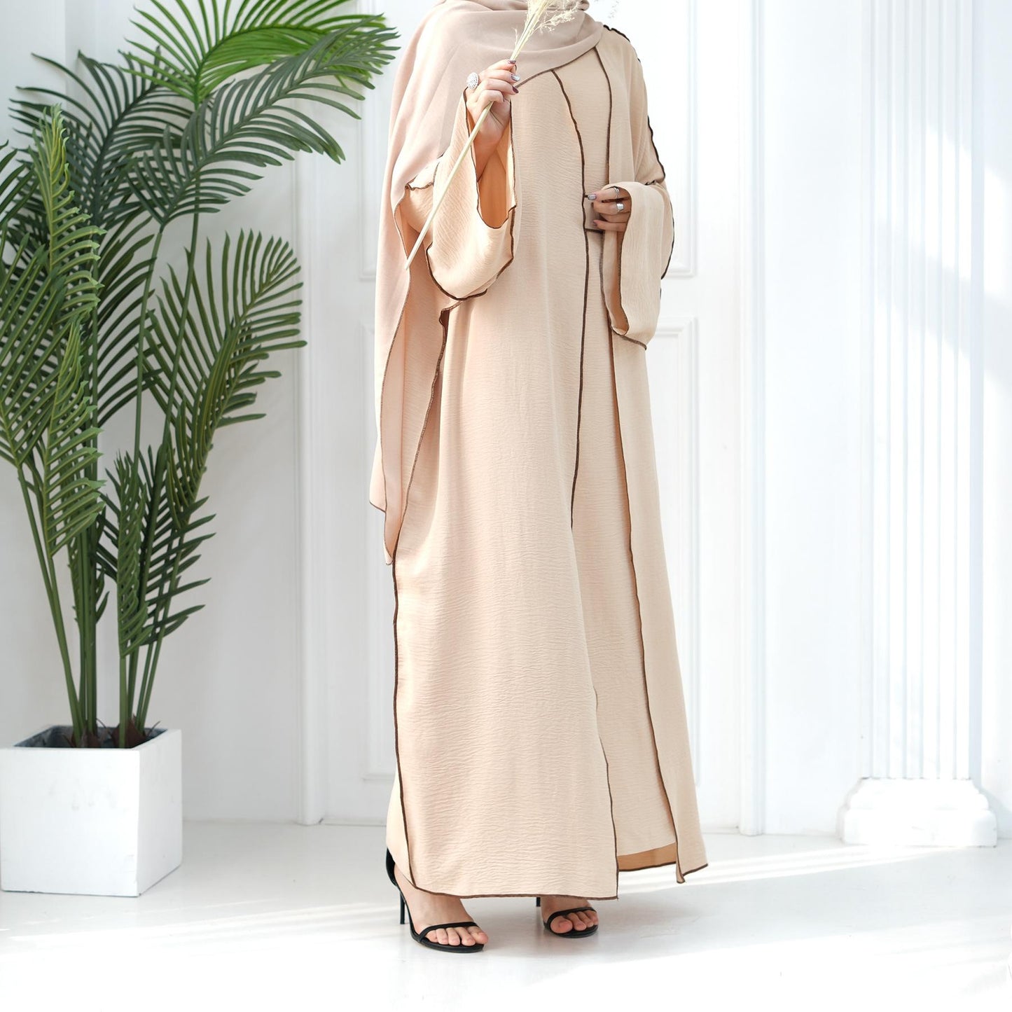 Set 3 pezzi Cardigan + abito interno senza maniche + hijab
