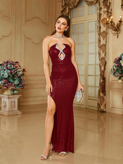 Strapless Backless Cutout Split Off Shoulder Mermaid Prom Dress
