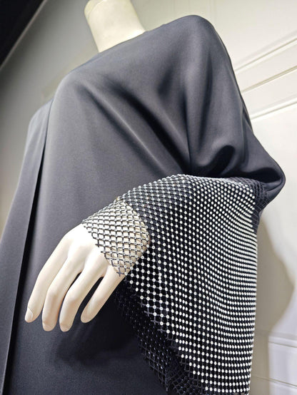 Abaya Muslim Elastic Diamond Mesh Robe