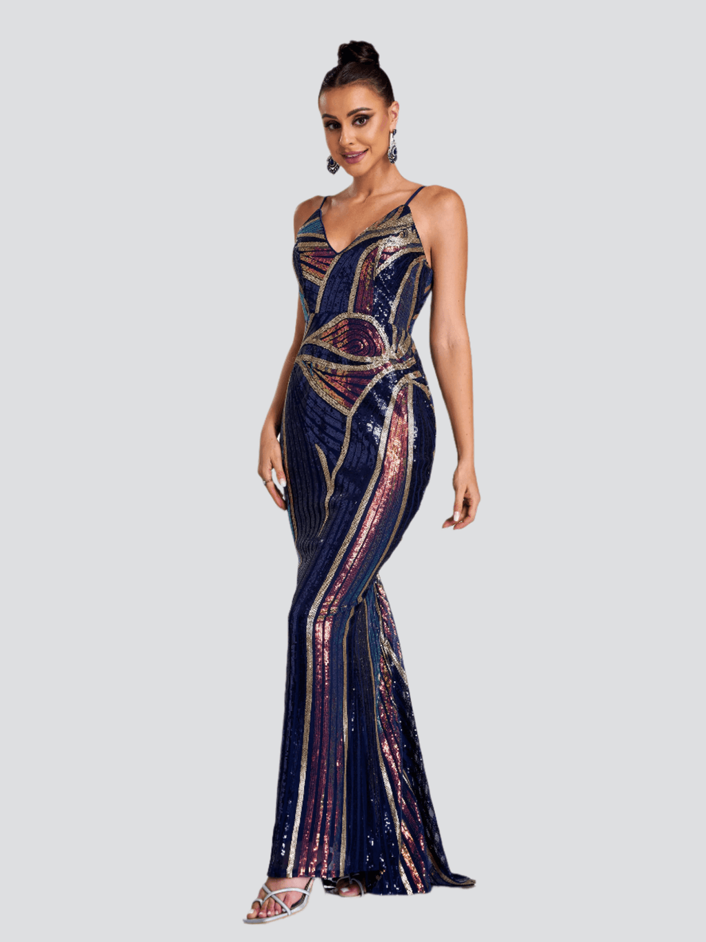Sexy Spaghetti Sequin Prom Maxi Dress