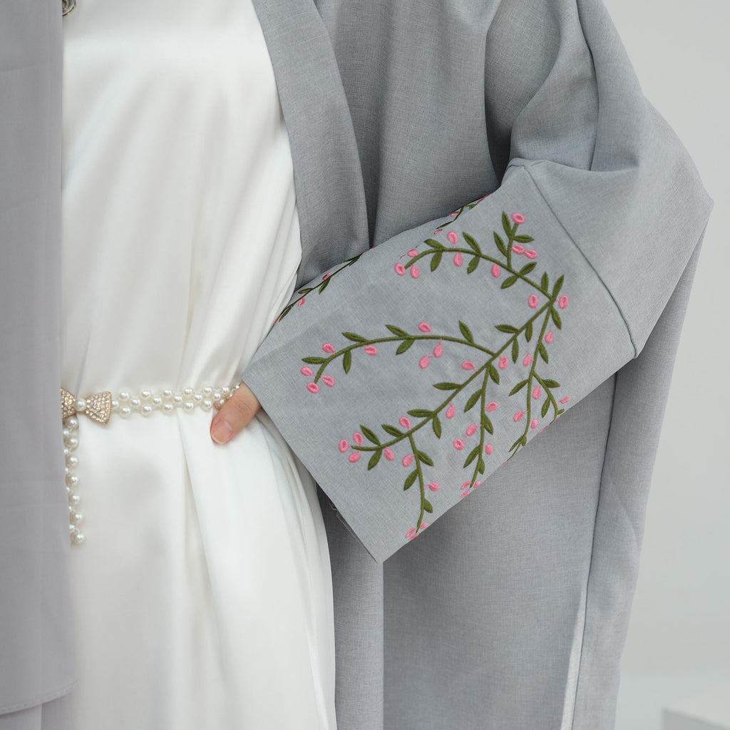 Flower Embroidery Elegant Cardigan Robe