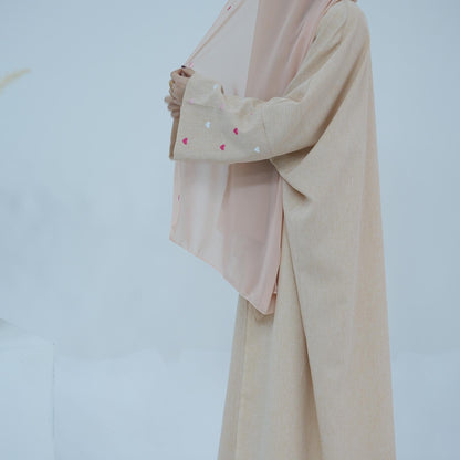 2pcs Set Heart Embroidered Cardigan Robe and Love Hijab