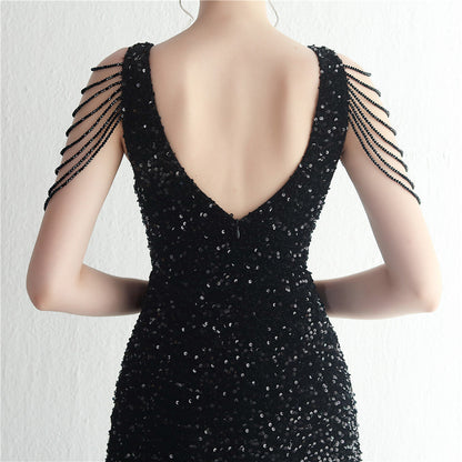 Backed Beaded Formal Dress