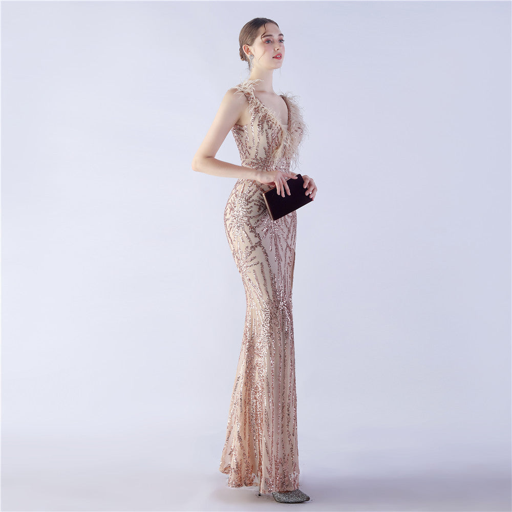 Camel Hair Side Split Formal Dress