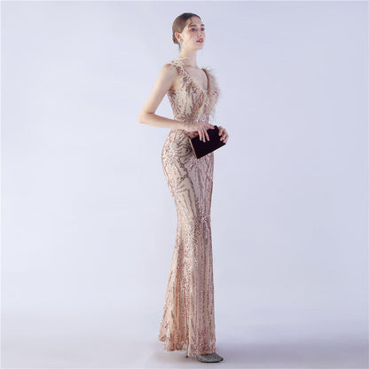 Camel Hair Side Split Formal Dress