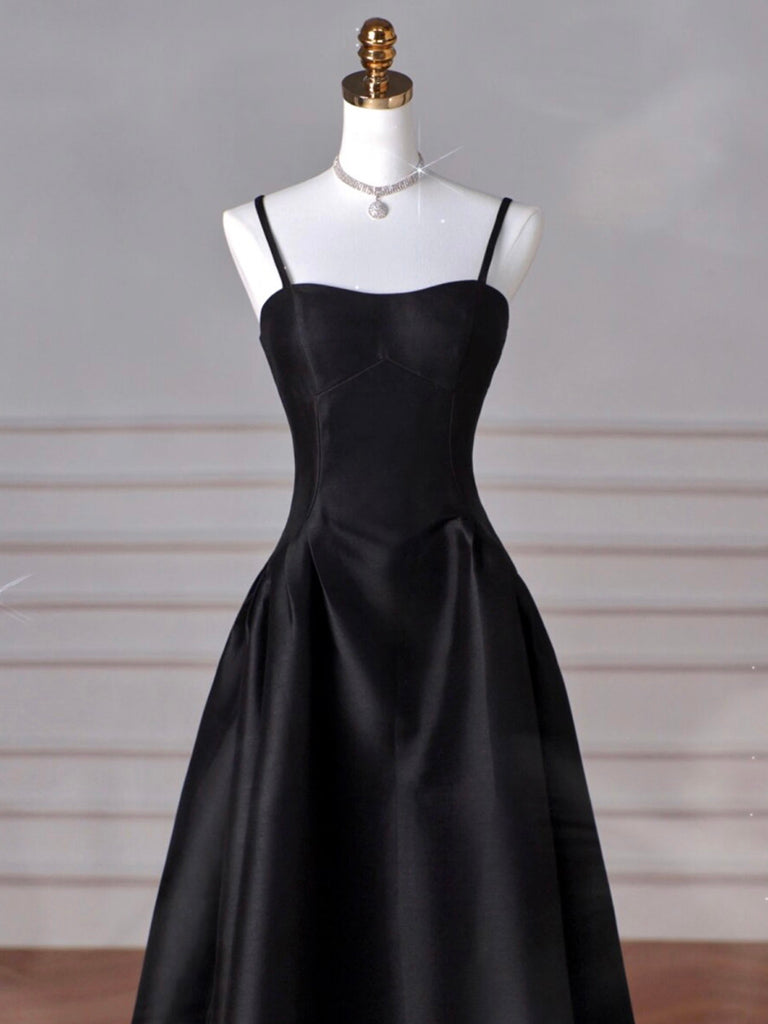 A-Line Neck Satin Black Dress