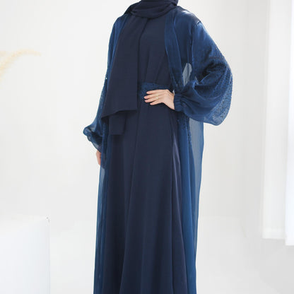 3 Pcs Set Cardigan+Inner Dress+Hijab