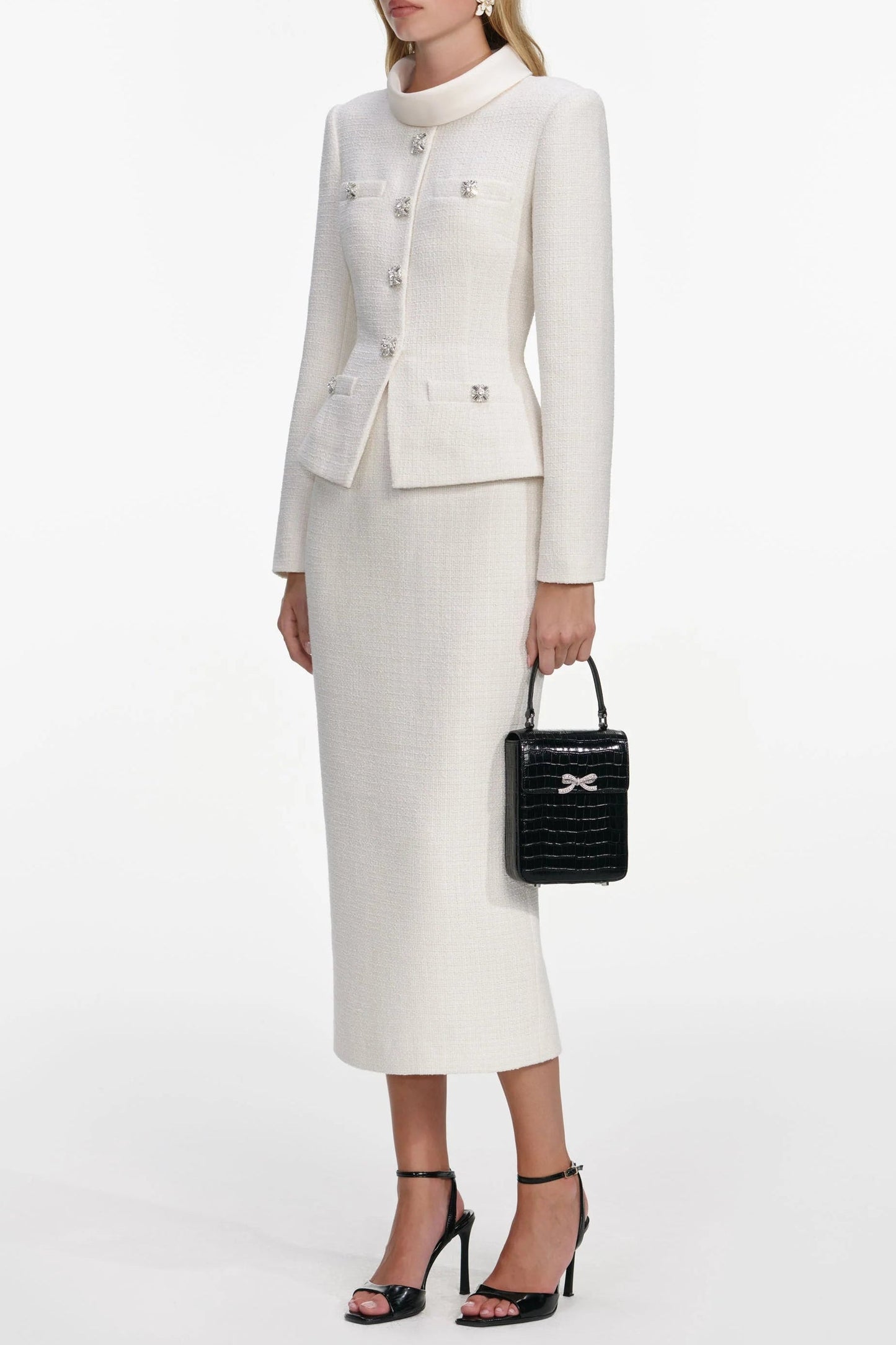 ミカエリア クリームブークレ テーラードミディドレスセット