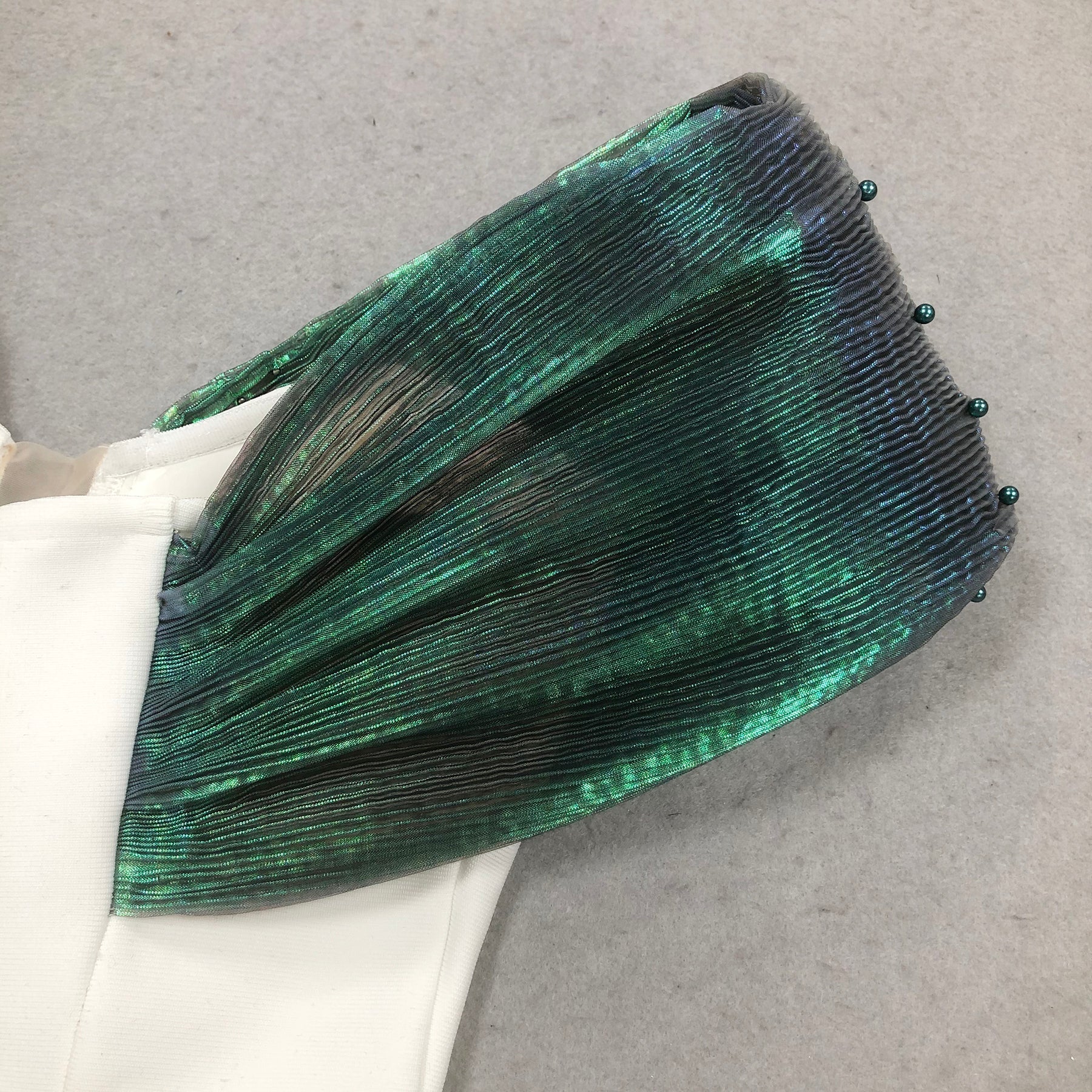 Off-Shoulder pearl embellished bodycon maxi dress in green