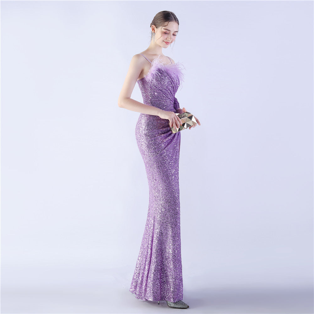 Fur Crafted Flower Formal Dress
