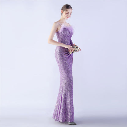Fur Crafted Flower Formal Dress