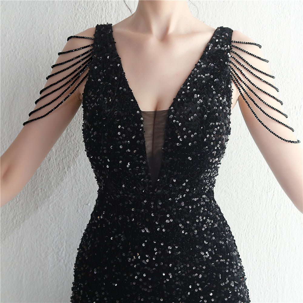 Backed Beaded Formal Dress