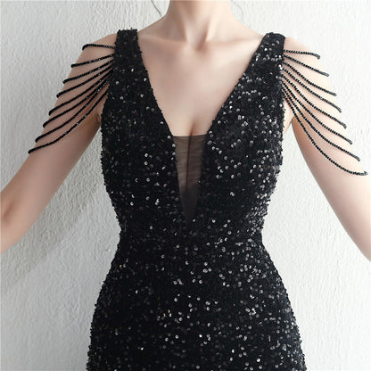 Backed Beaded Formal Dress