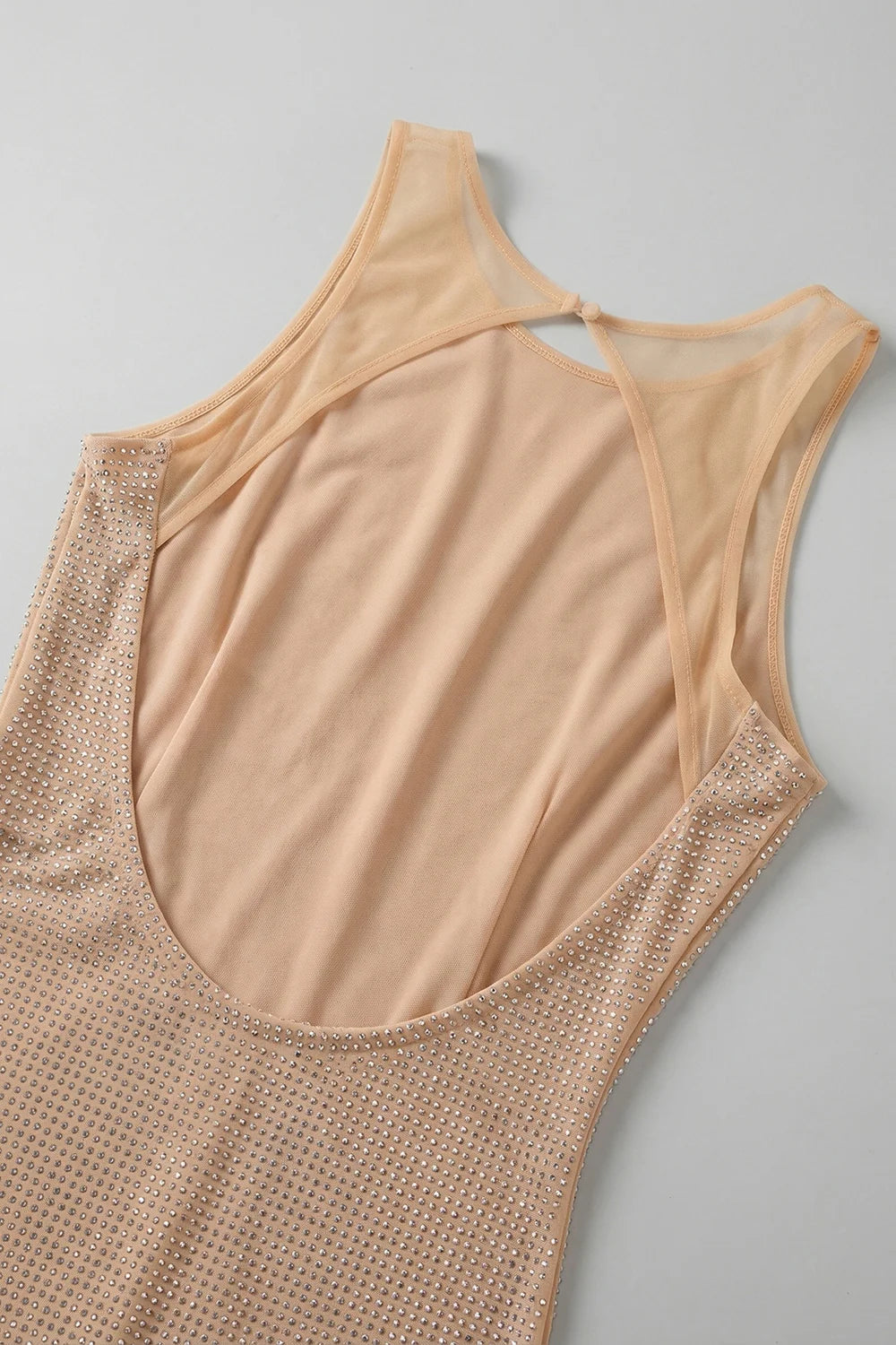 maud Square Crystal-embellished Mesh Mini Dress in apricot