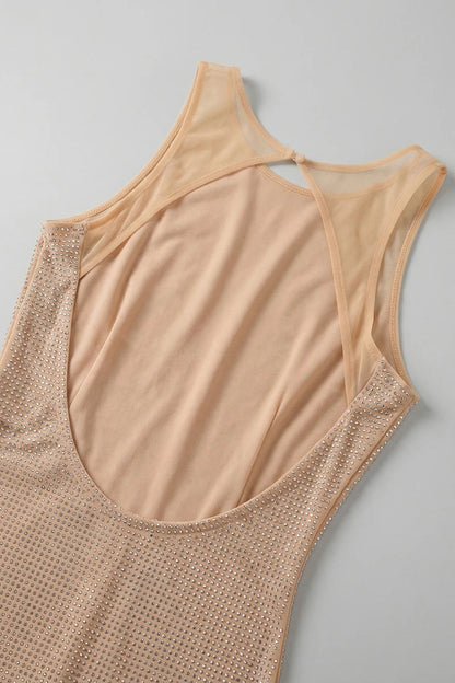 maud Square Crystal-embellished Mesh Mini Dress in apricot