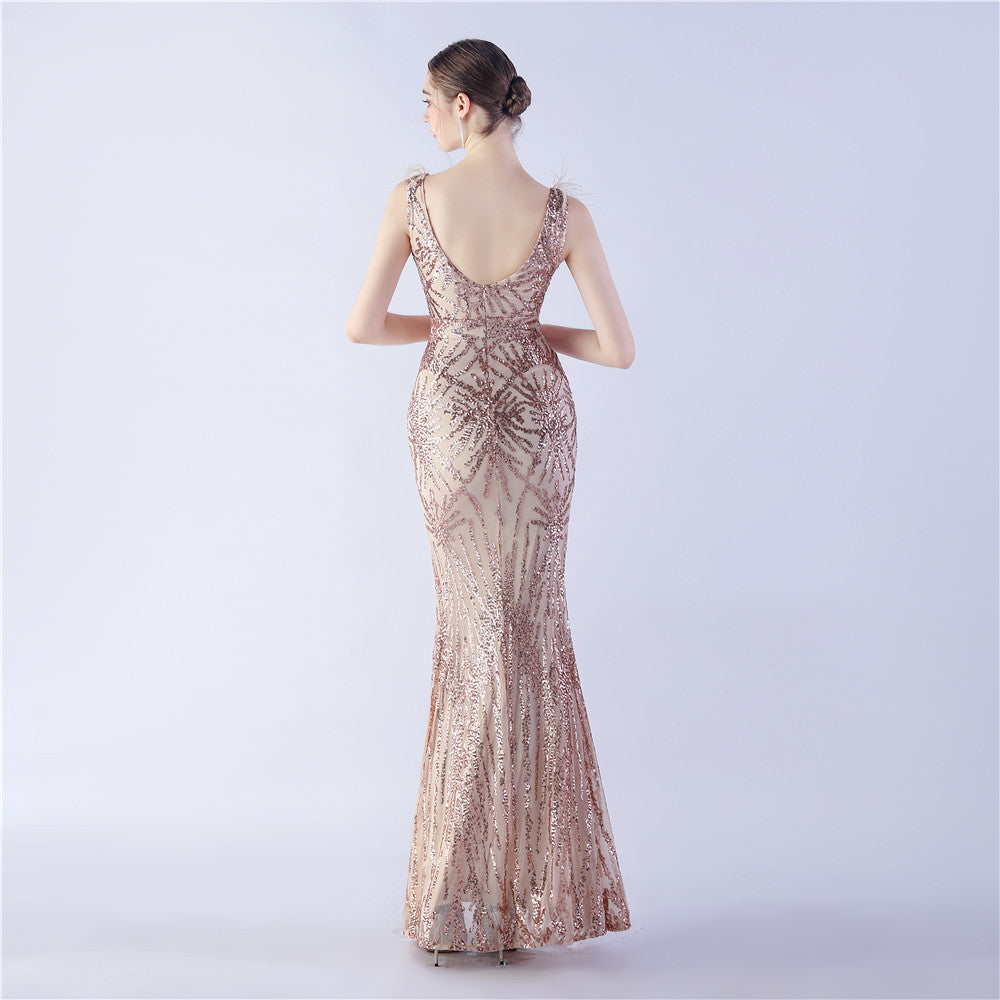 Camel Hair Side Split Formal Dress