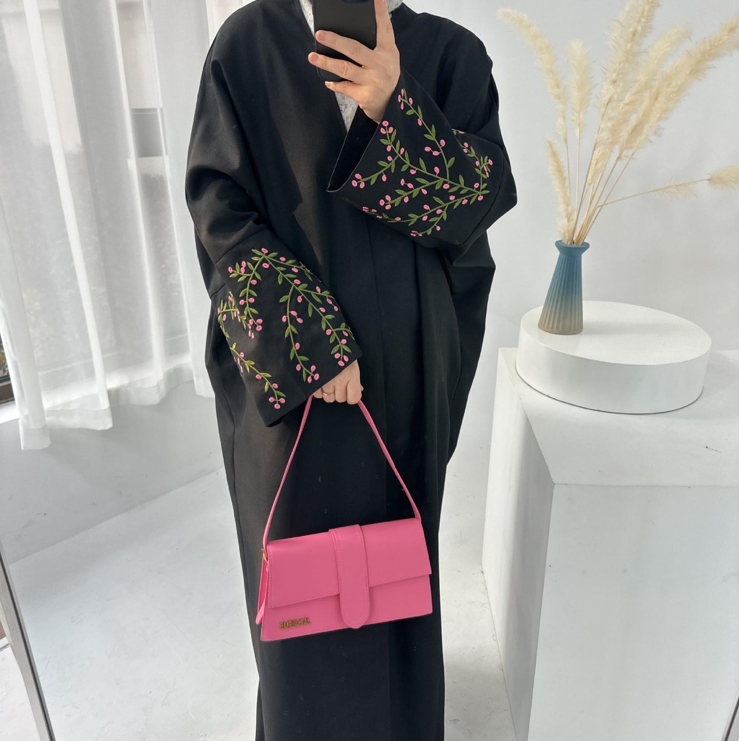 Flower Embroidery Elegant Cardigan Robe