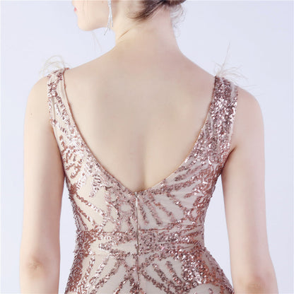 Camel Hair Side Split Formal Dress