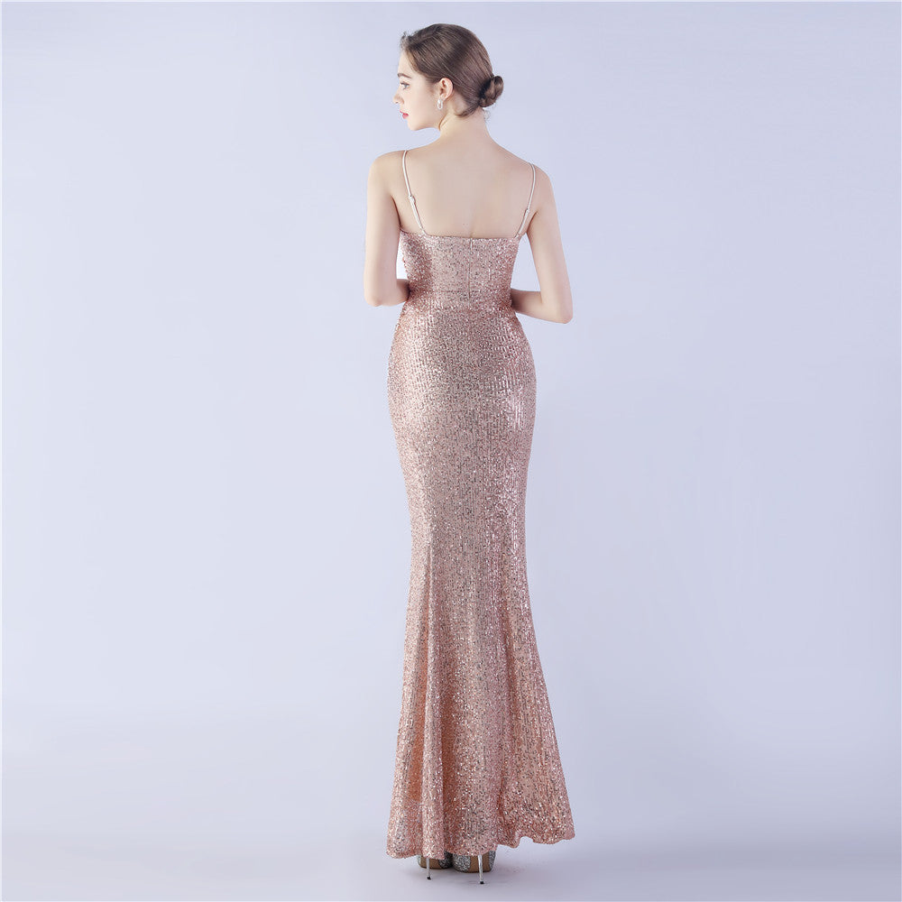 Ostrich Beaded Side Split Formal Dress