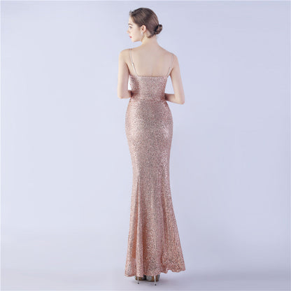 Ostrich Beaded Side Split Formal Dress