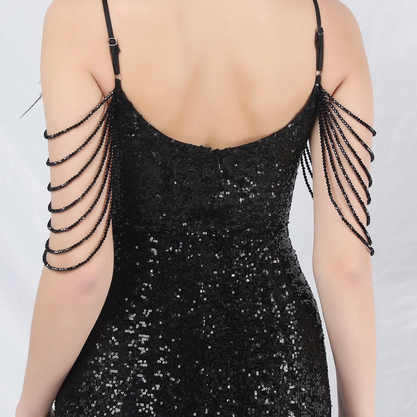 Ostrich Fur Illusion Beaded Formal Dress