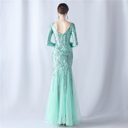 Ostrich Fur Mesh Beaded Formal Dresses