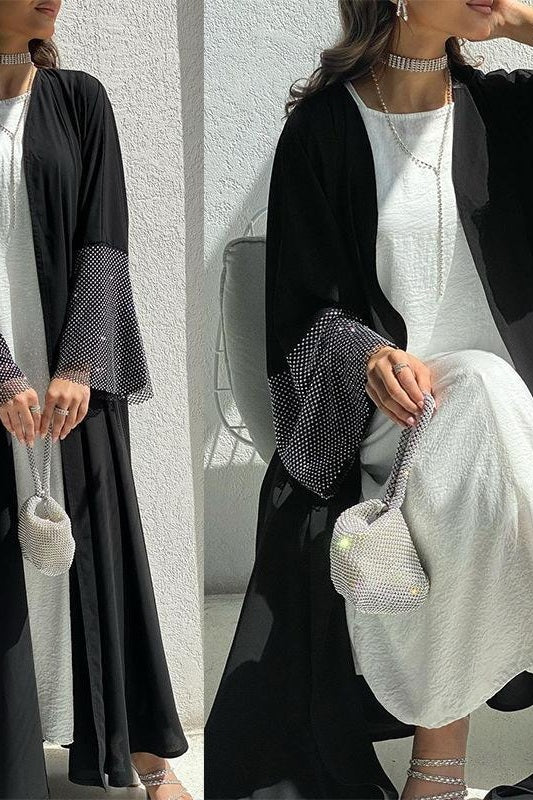 Abaya Muslim Elastic Diamond Mesh Robe