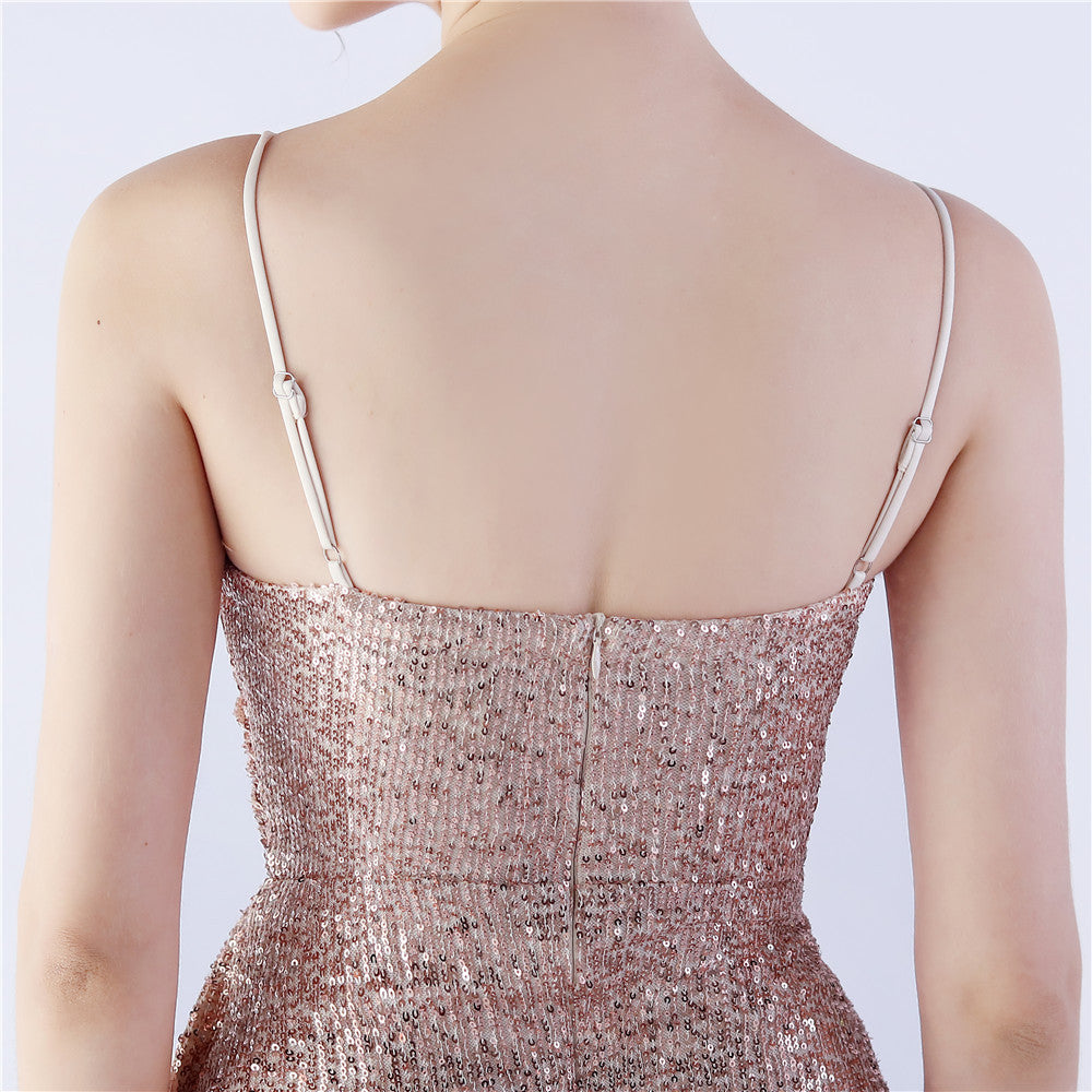 Ostrich Beaded Side Split Formal Dress