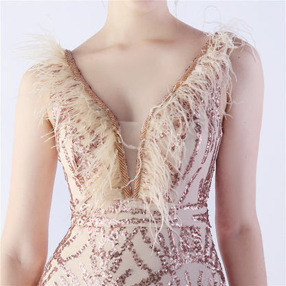 Camel Hair Side Split Formal Dress