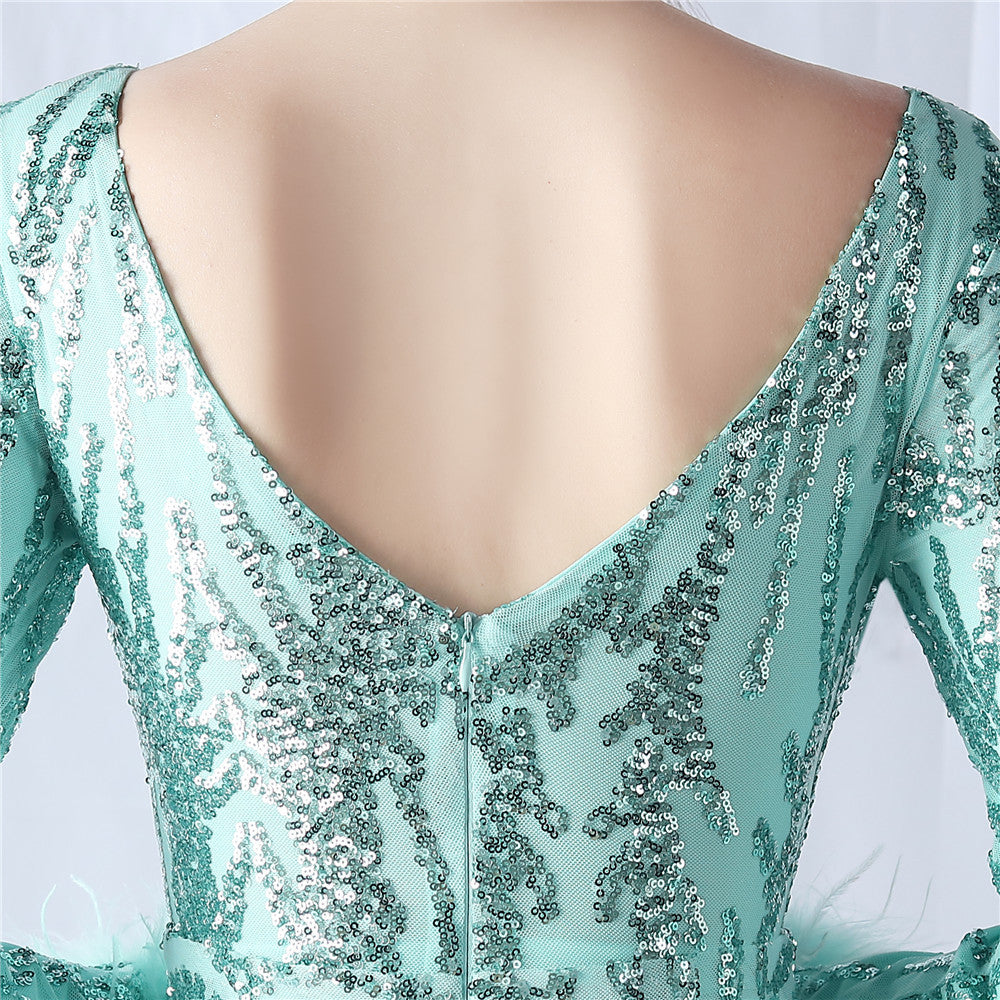 Ostrich Fur Mesh Beaded Formal Dresses