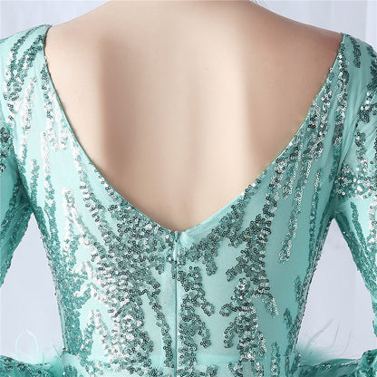 Ostrich Fur Mesh Beaded Formal Dresses