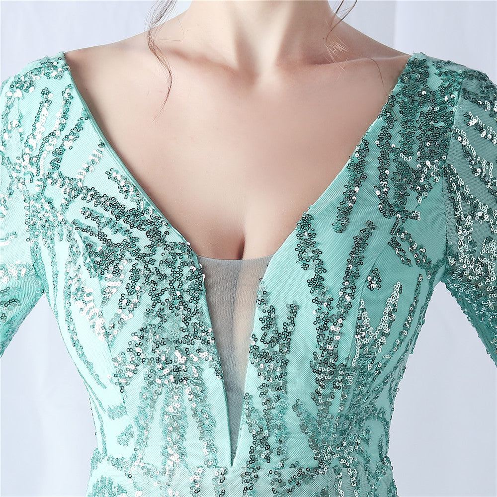 Ostrich Fur Mesh Beaded Formal Dresses