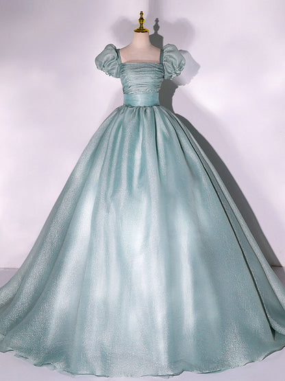 Green Puff sleeves A-Line Prom Dresses