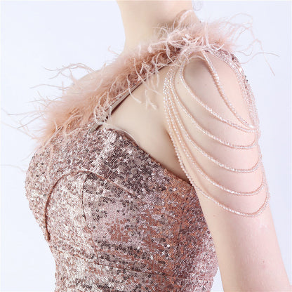 ダチョウの毛皮のイリュージョンビーズのフォーマルドレス